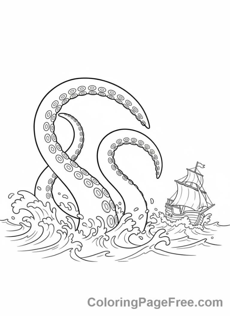 Mythical Creatures coloring page - Kraken tentacles ocean