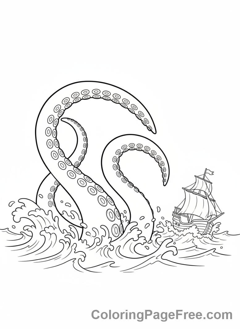 Mythical Creatures coloring page - Kraken tentacles ocean