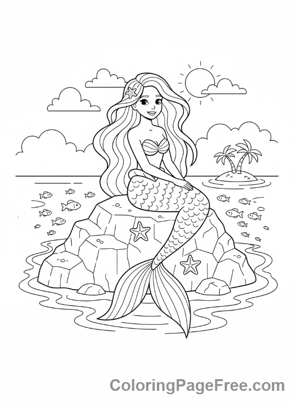 Mythical Creatures coloring page - Mermaid rock singing