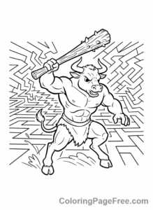 Mythical Creatures coloring page - Minotaur charging labyrinth
