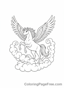 Mythical Creatures coloring page - Pegasus soaring clouds