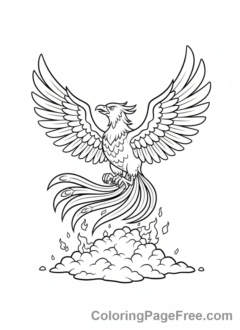 Mythical Creatures coloring page - Phoenix rising ashes