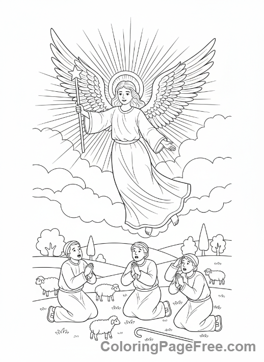 Nativity coloring page - Angel Announcing Shepherds