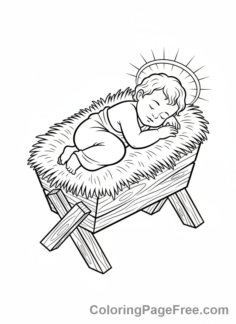 Nativity coloring page - Baby Jesus Manger Close-up