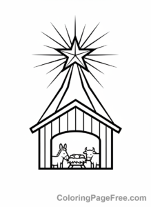 Nativity coloring page - Bethlehem Star Shining