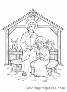 Nativity coloring page - Joseph Protects Family