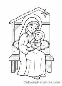 Nativity coloring page - Mary Holds Baby