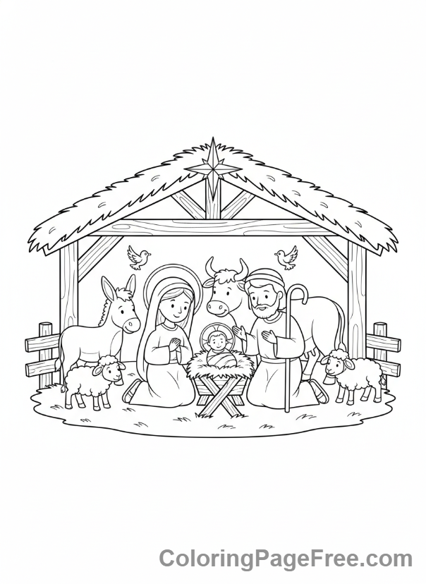 Nativity coloring page - Nativity Stable Scene