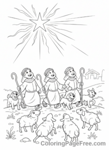 Nativity coloring page - Shepherds Sheep Star