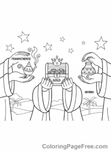 Nativity coloring page - Wise Men Gifts Detail