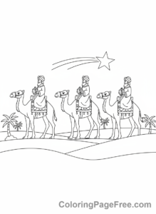 Nativity coloring page - Wise Men Traveling Camels