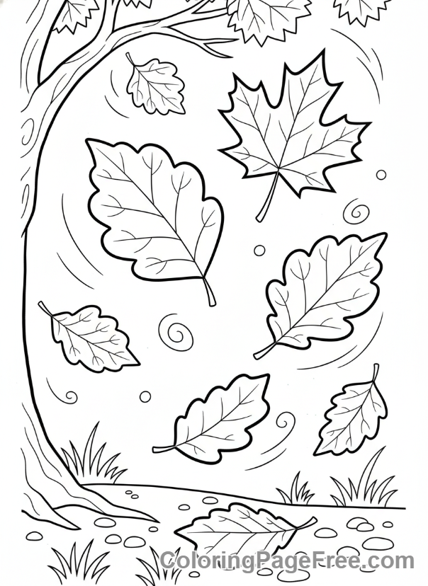 Nature coloring page - Autumn Leaves Falling