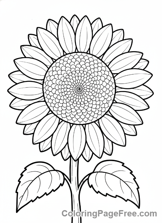 Nature coloring page - Blooming Sunflower Close
