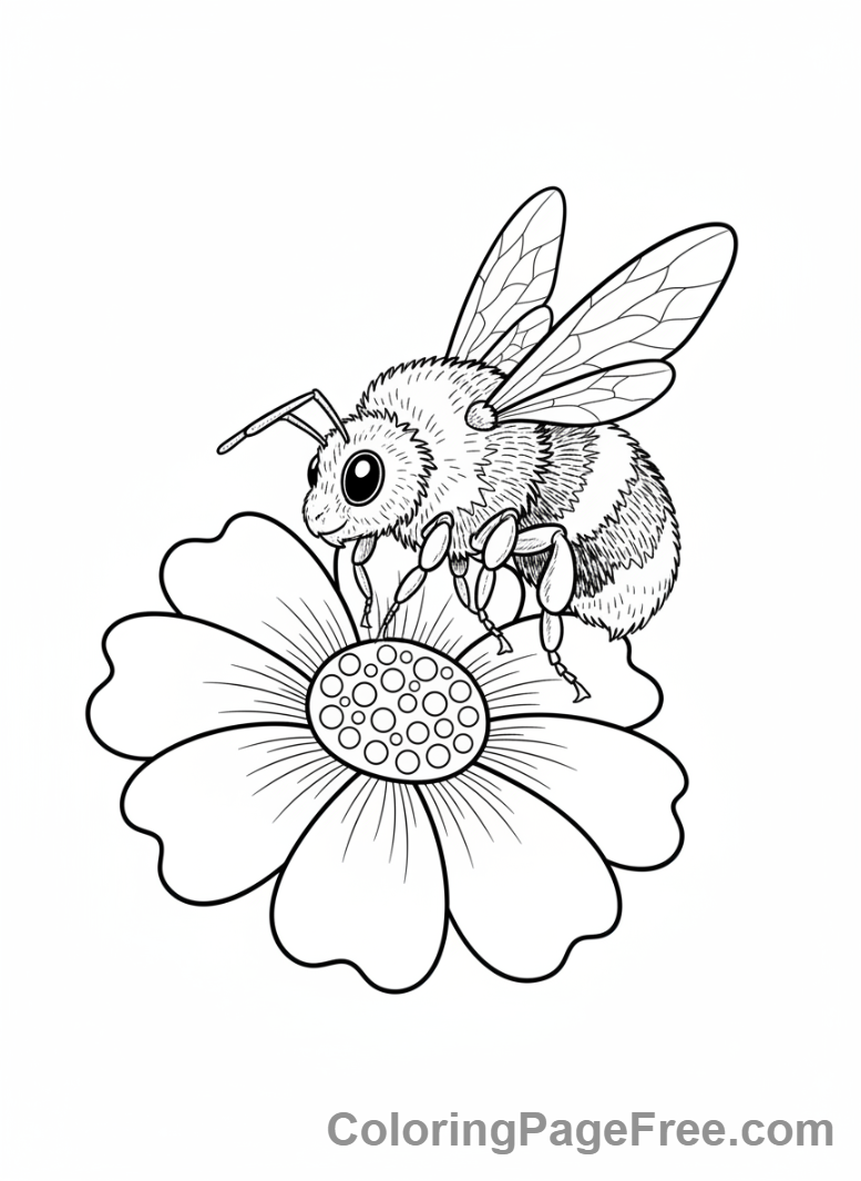 Nature coloring page - Busy Bee Flower