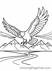 Nature coloring page - Eagle Soaring Mountains