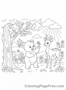 Nature coloring page - Forest Animals Playing