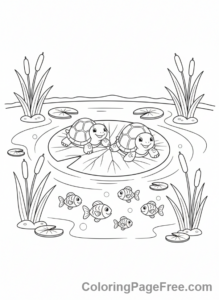 Nature coloring page - Pond Life Turtles