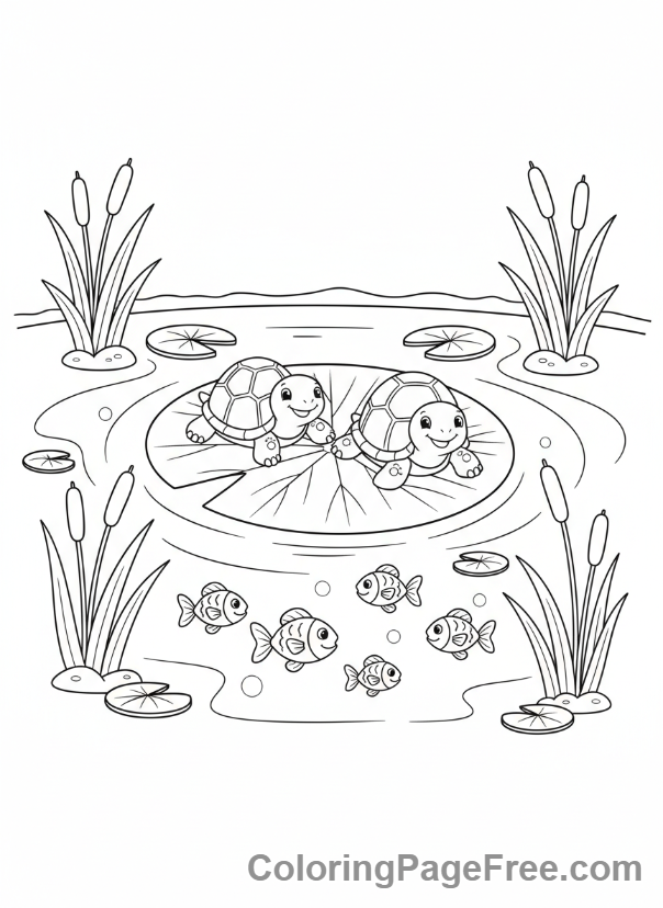 Nature coloring page - Pond Life Turtles