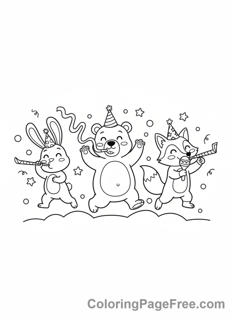 New Year coloring page - Animals New Year party