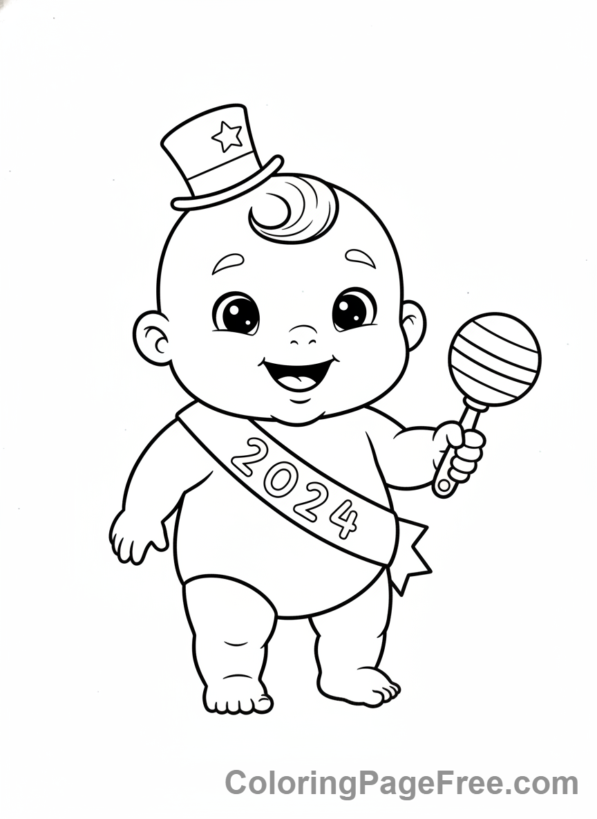 New Year coloring page - Baby New Year cute