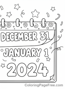 New Year coloring page - Calendar January 1st