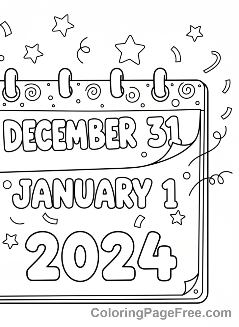 New Year coloring page - Calendar January 1st