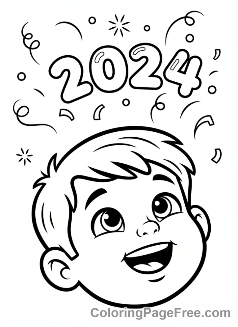 New Year coloring page - Child hopeful NewYear
