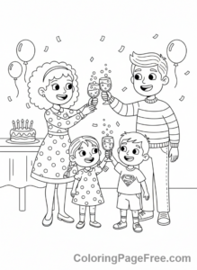 New Year coloring page - Family toast cider