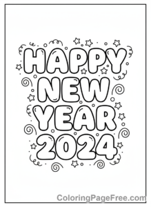 New Year coloring page - Happy New Year text