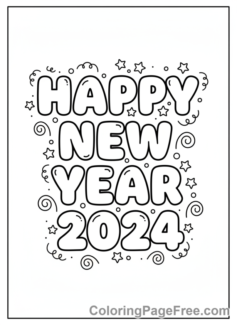 New Year coloring page - Happy New Year text