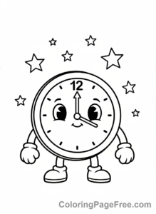 New Year coloring page - Midnight clock cheerful