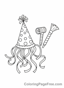New Year coloring page - Party hat noisemakers