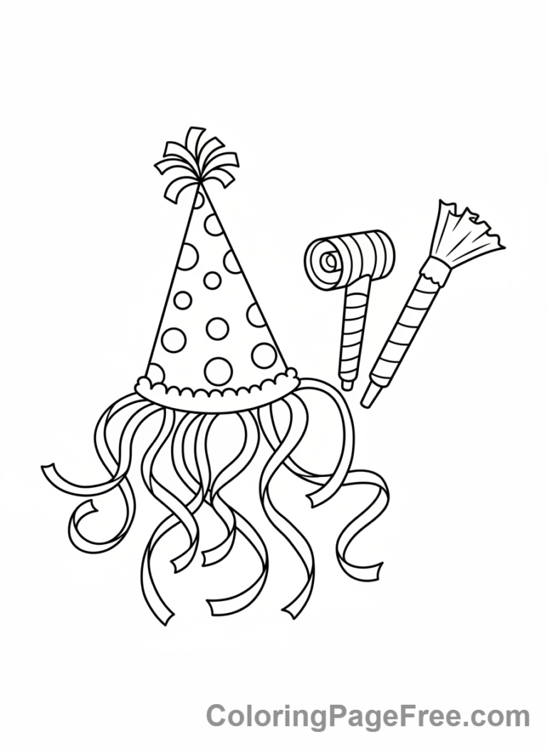 New Year coloring page - Party hat noisemakers