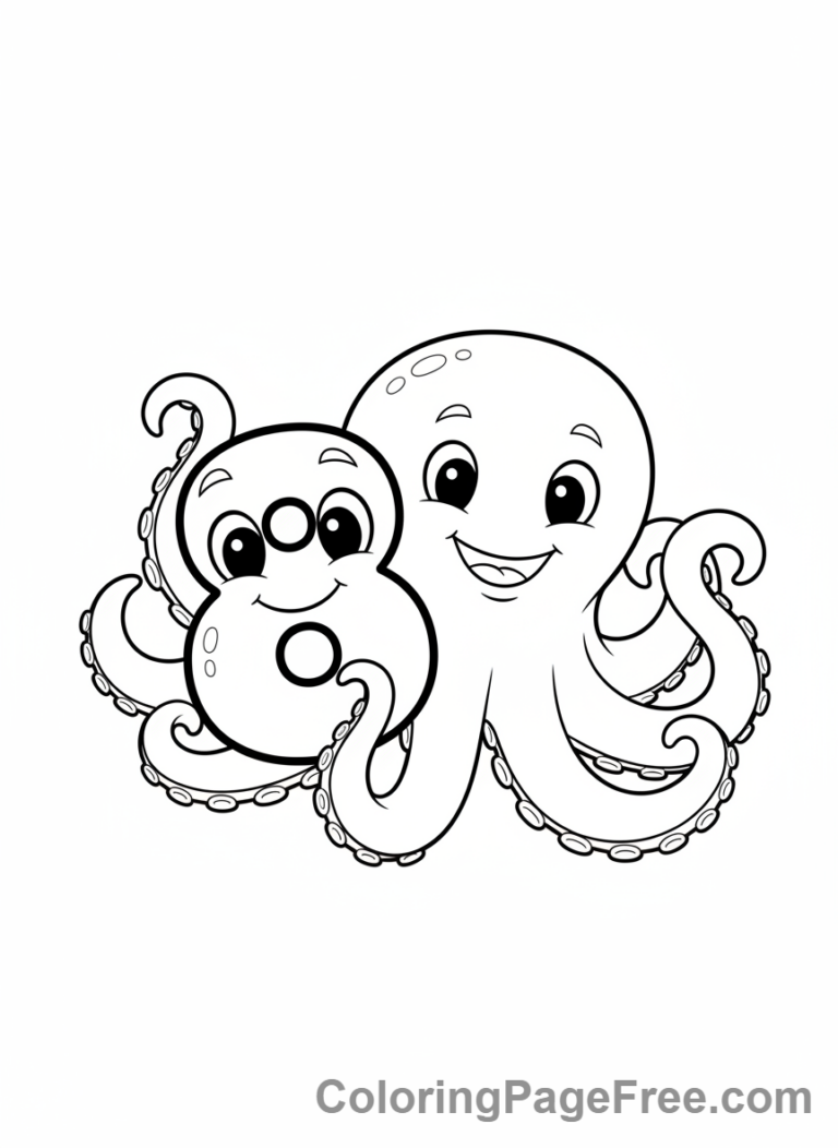 Numbers coloring page - Number Eight octopus