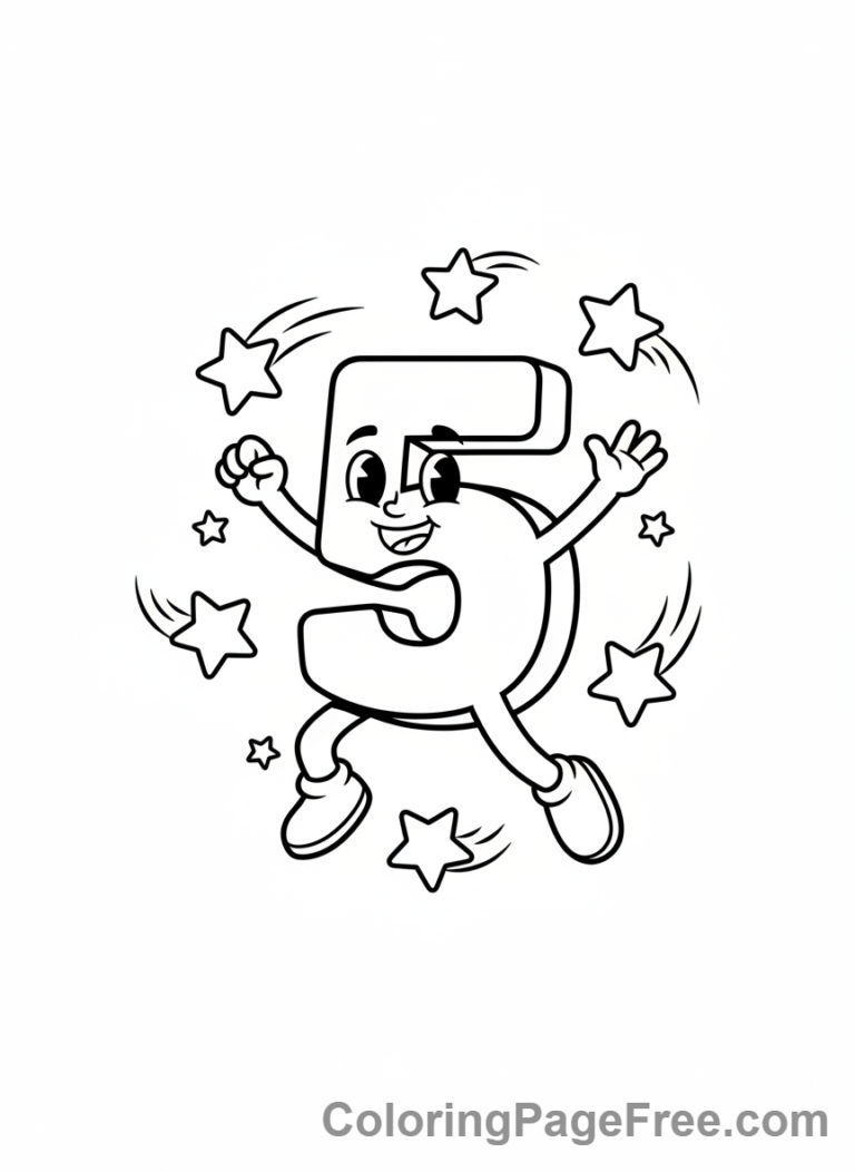 Numbers coloring page - Number Five stars