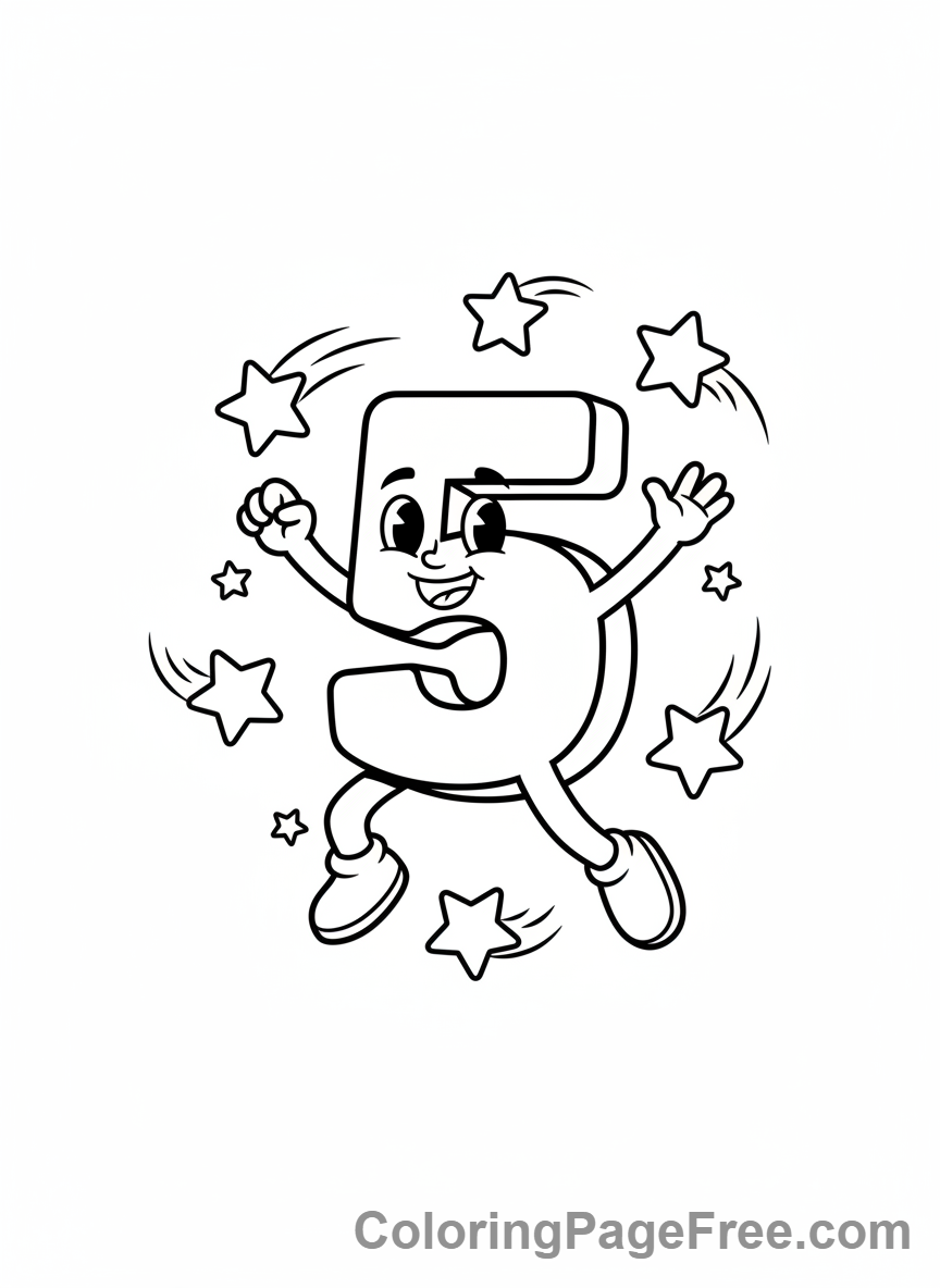 Numbers coloring page - Number Five stars