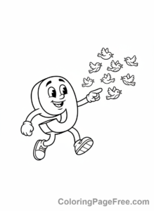 Numbers coloring page - Number Nine birds