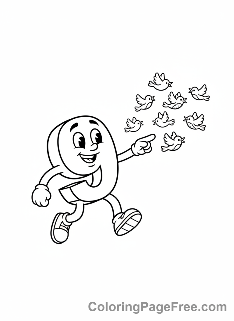 Numbers coloring page - Number Nine birds