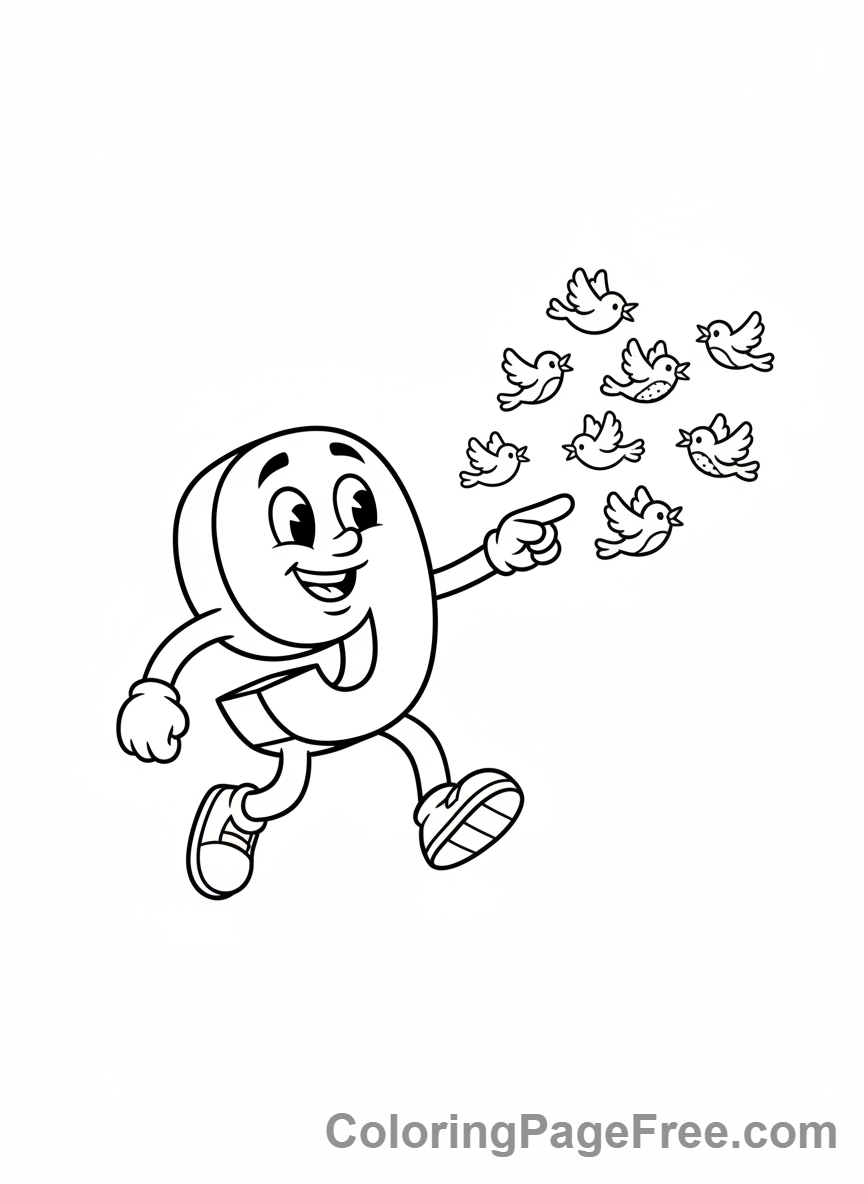 Numbers coloring page - Number Nine birds