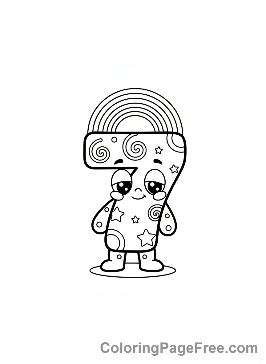 Numbers coloring page - Number Seven rainbows