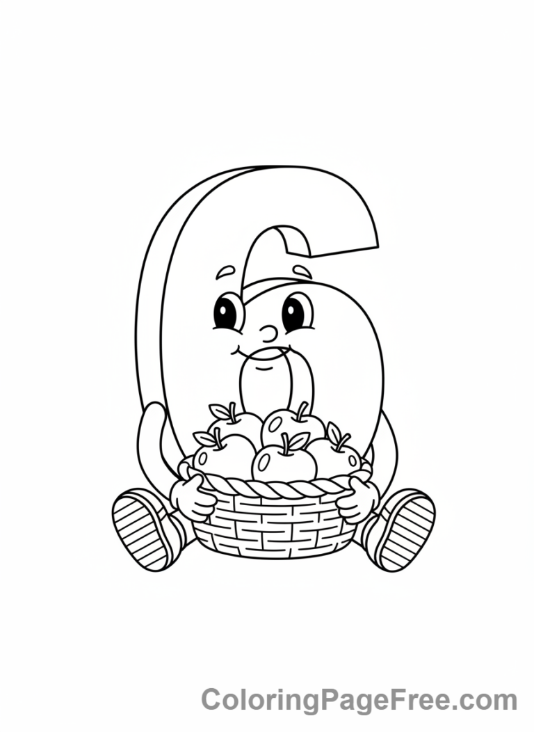 Numbers coloring page - Number Six apples