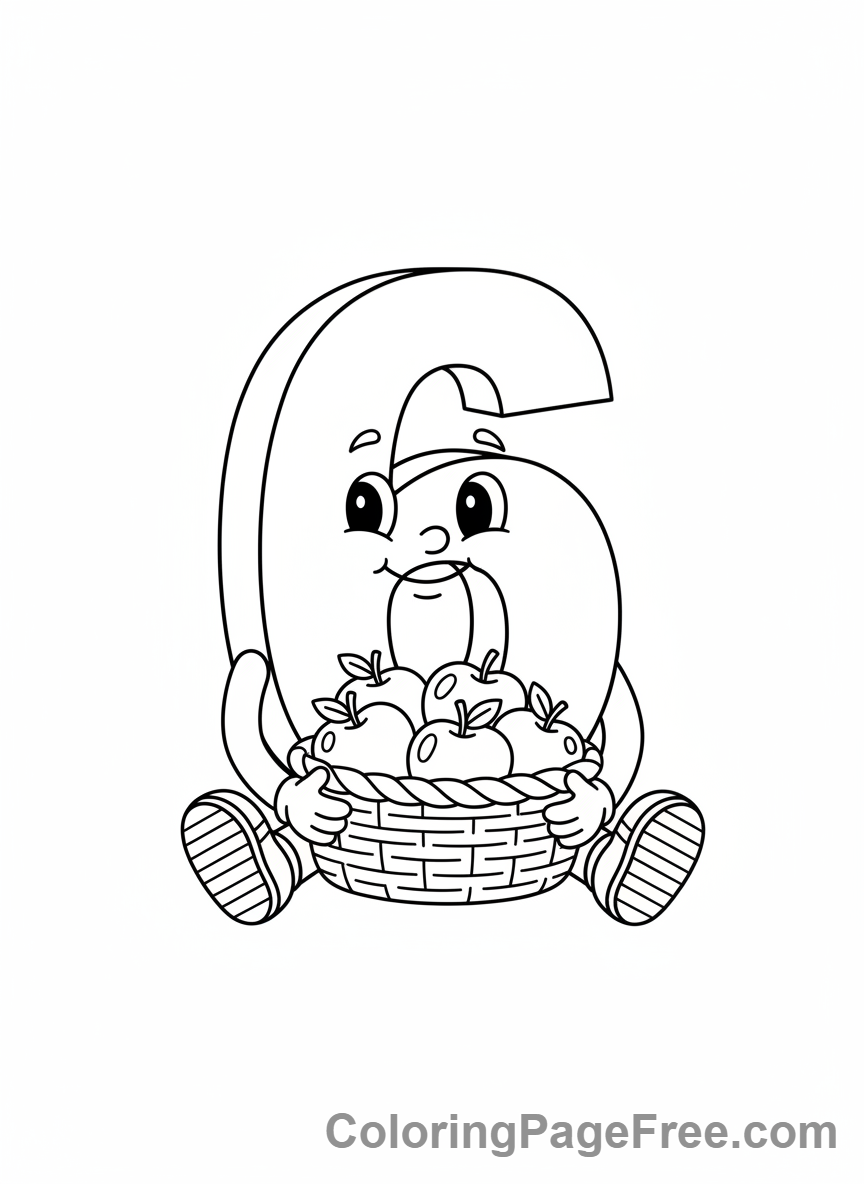 Numbers coloring page - Number Six apples
