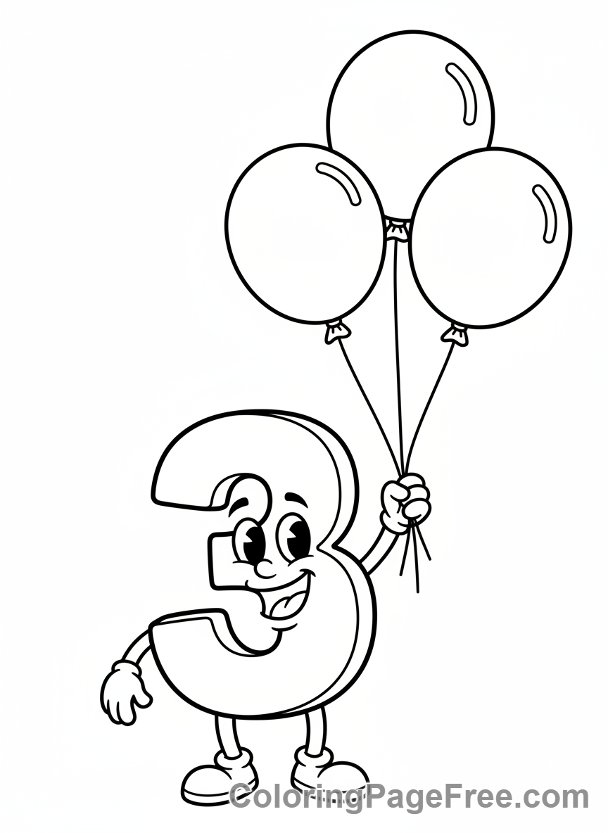 Numbers coloring page - Number Three balloons