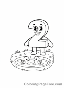 Numbers coloring page - Number Two ducks