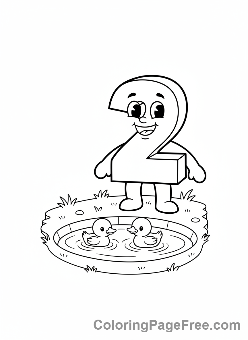 Numbers coloring page - Number Two ducks