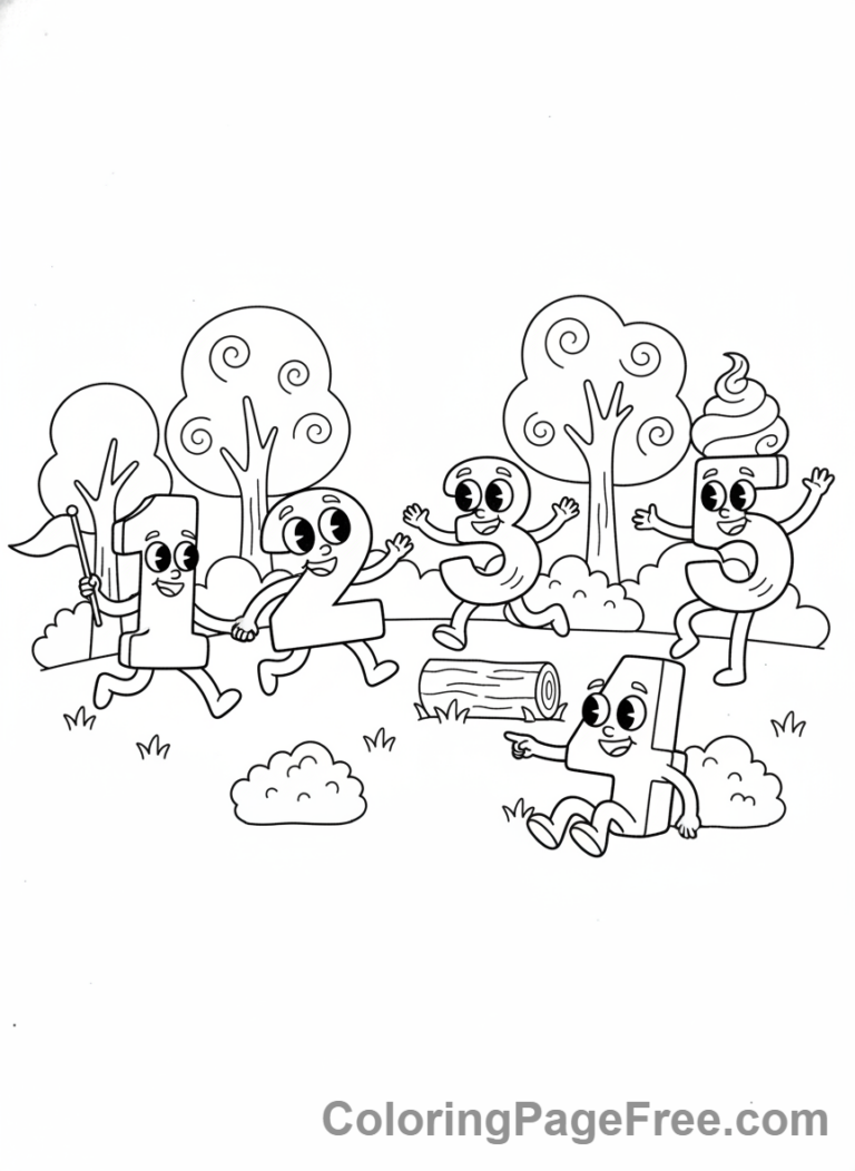 Numbers coloring page - Numbers 1-5 forest