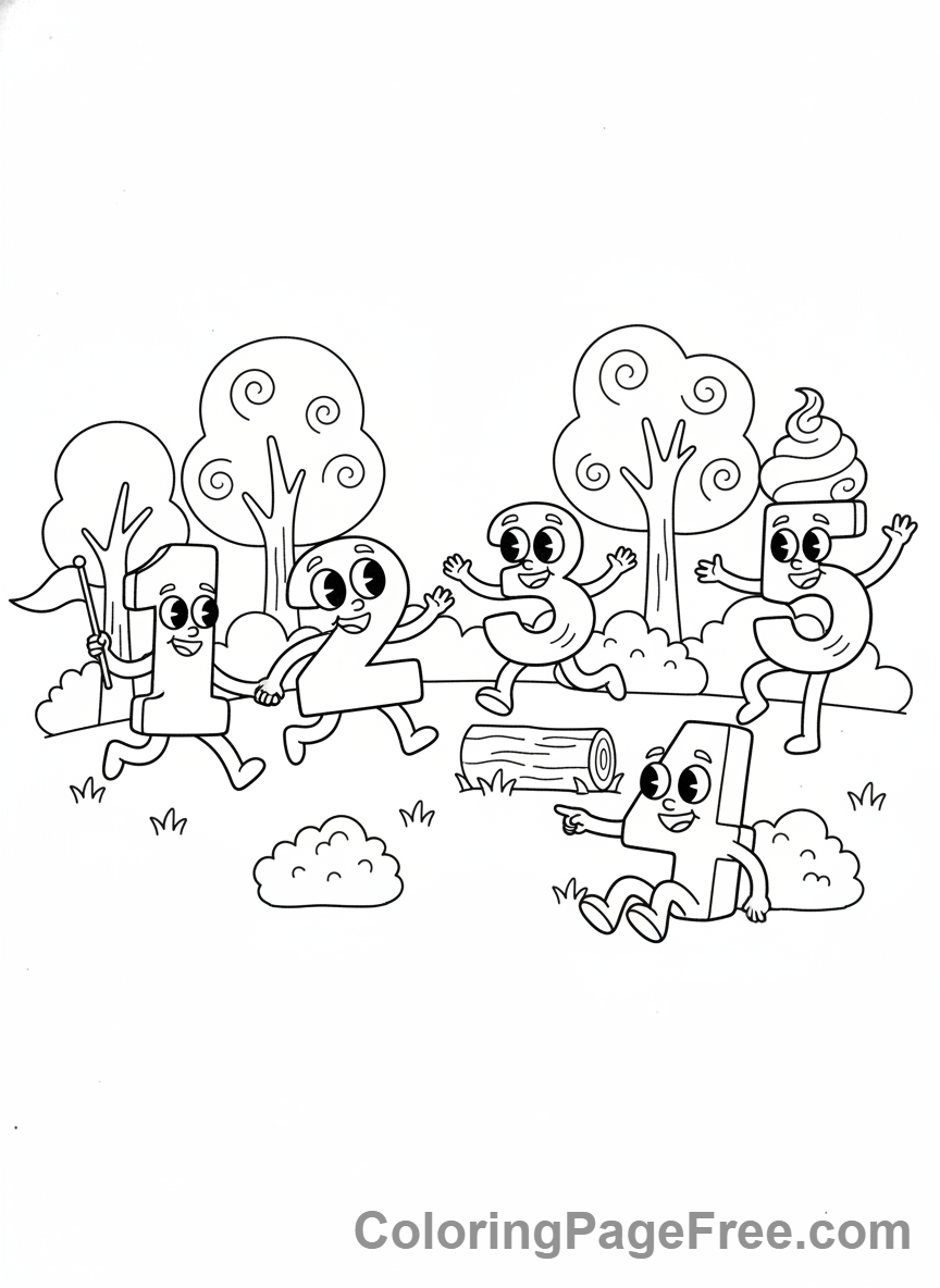 Numbers coloring page - Numbers 1-5 forest