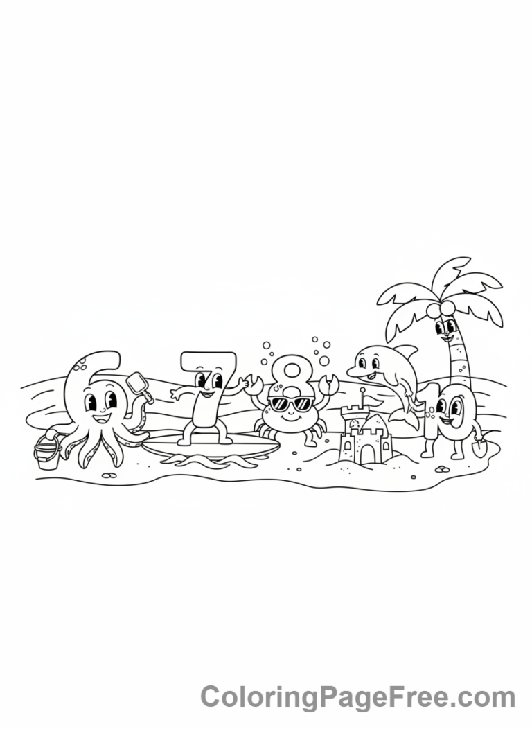 Numbers coloring page - Numbers 6-10 beach