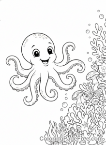 Ocean Animals coloring page - Octopus playing coral