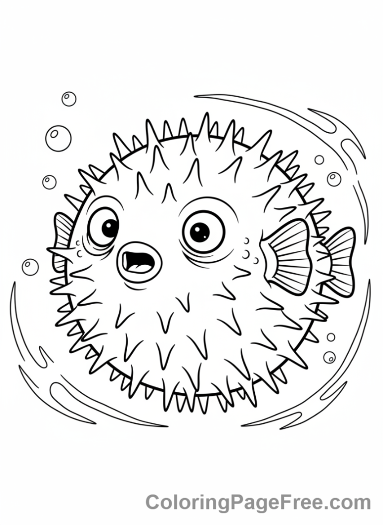 Ocean Animals coloring page - Pufferfish puffed funny
